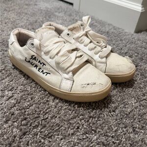 Distressed Saint Laurent Cream Canvas Sneakers